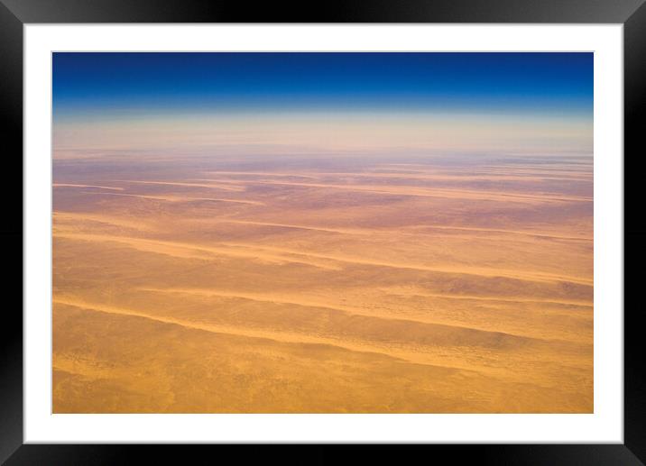 Aerial airplane view of barren Sahara desert landscape in Egypt Framed Mounted Print by Mirko Kuzmanovic