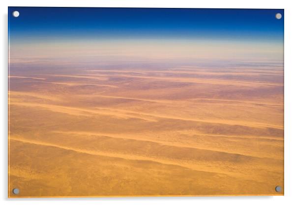 Aerial airplane view of barren Sahara desert landscape in Egypt Acrylic by Mirko Kuzmanovic