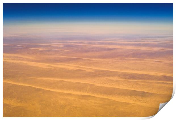 Aerial airplane view of barren Sahara desert landscape in Egypt Print by Mirko Kuzmanovic