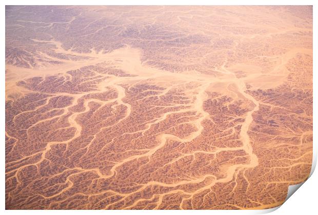 Aerial airplane view of barren Sahara desert landscape in Egypt Print by Mirko Kuzmanovic