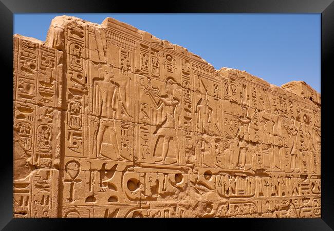 Relief details and Egyptian hieroglyphs at Karnak temple in Luxor, Egypt Framed Print by Mirko Kuzmanovic