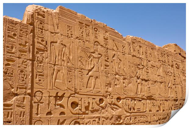 Relief details and Egyptian hieroglyphs at Karnak temple in Luxor, Egypt Print by Mirko Kuzmanovic
