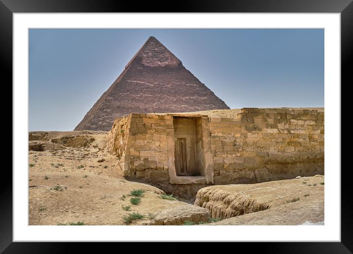 Ancient tomb and the Pyramid of Khafre (Pyramid of Chephren) in Cairo, Egypt Framed Mounted Print by Mirko Kuzmanovic