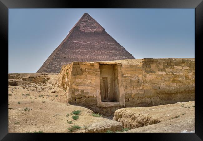 Ancient tomb and the Pyramid of Khafre (Pyramid of Chephren) in Cairo, Egypt Framed Print by Mirko Kuzmanovic