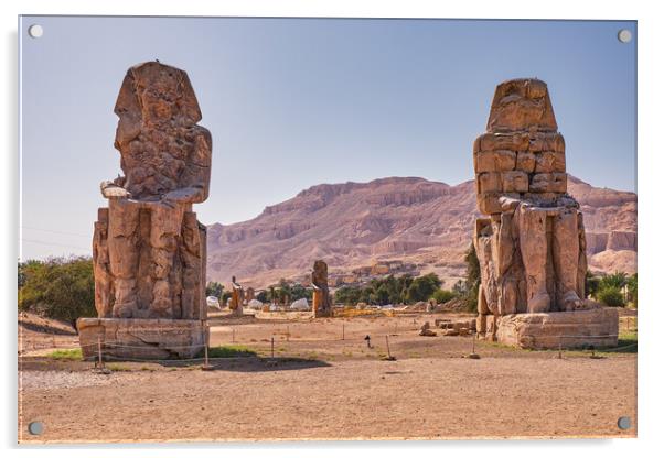 Colossi of Memnon, massive stone statues of the Pharaoh Amenhotep III in Luxor, Egypt. Acrylic by Mirko Kuzmanovic