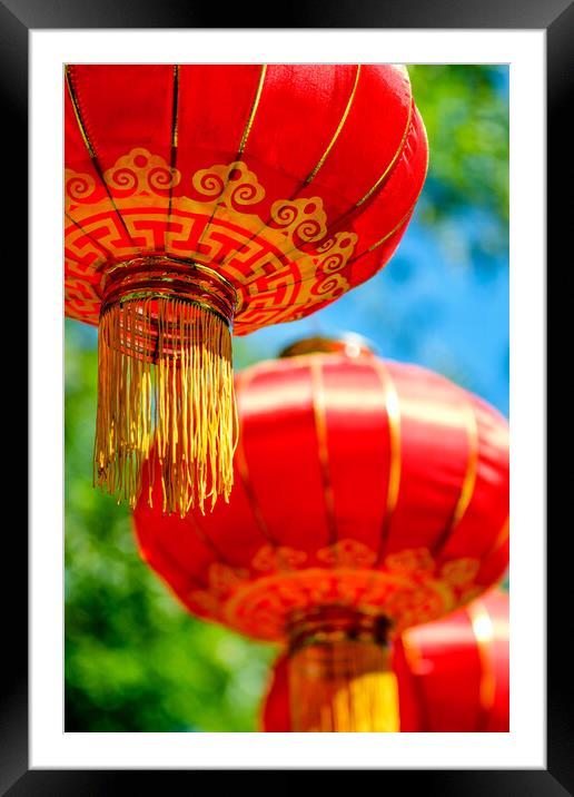 Red lanterns hanging in celebration of the National Day of China in Beijing Framed Mounted Print by Mirko Kuzmanovic