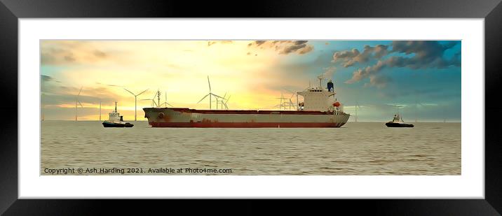 Tugs and Tanker at sunset Framed Mounted Print by Ash Harding