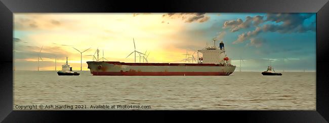 Tugs and Tanker at sunset Framed Print by Ash Harding