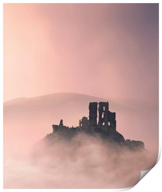 Corfe Castle Pink Mists Print by David Neighbour