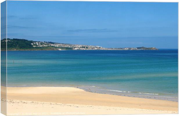 Hayle beach, St Ives Bay, with Carbis Bay in the d Canvas Print by Brian Pierce