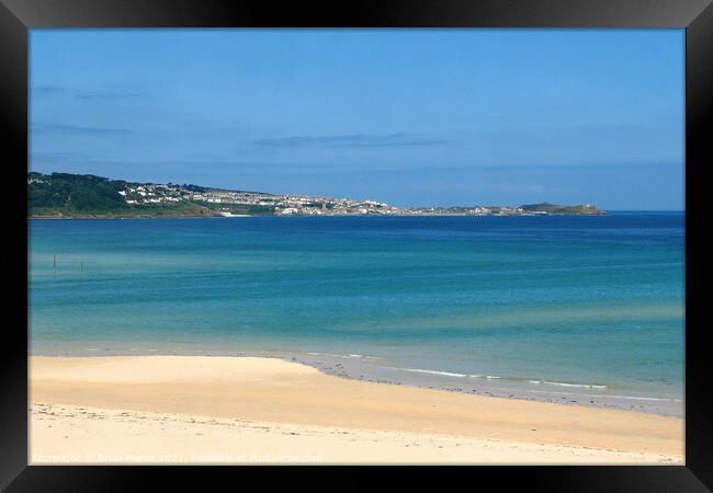 Hayle beach, St Ives Bay, with Carbis Bay in the d Framed Print by Brian Pierce