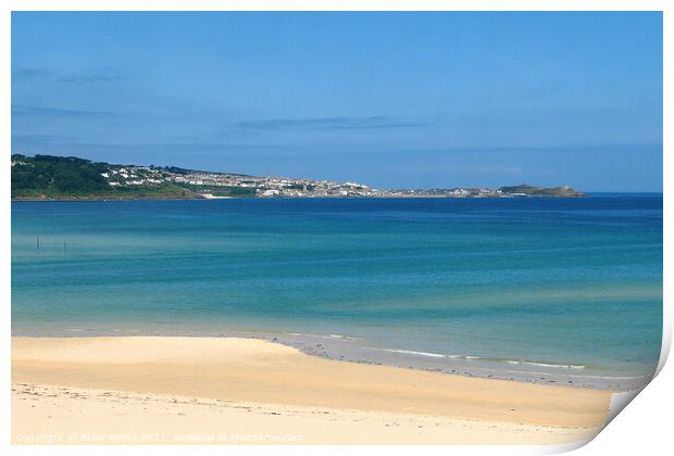 Hayle beach, St Ives Bay, with Carbis Bay in the d Print by Brian Pierce