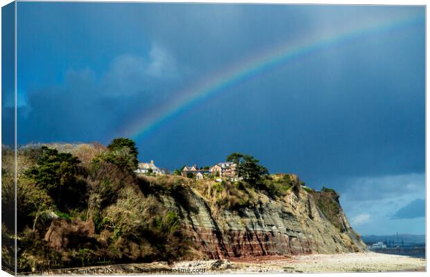 Cliffs and Rainbow Penarth Beach South Wales Canvas Print by Nick Jenkins