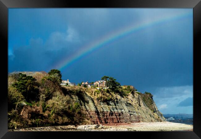 Cliffs and Rainbow Penarth Beach South Wales Framed Print by Nick Jenkins