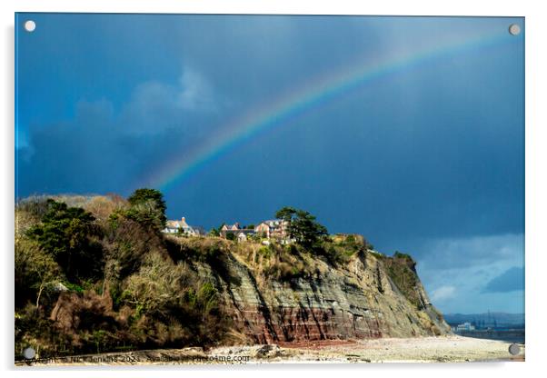 Cliffs and Rainbow Penarth Beach South Wales Acrylic by Nick Jenkins