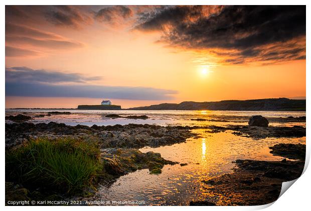 Sunset at St Cwyfan’s Church Print by Karl McCarthy