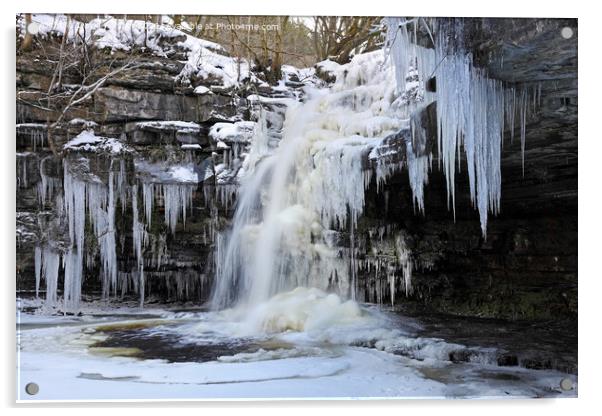 Summerhill Force and Gibsons Cave in Winter, Bowlees, Teesdale,  Acrylic by David Forster