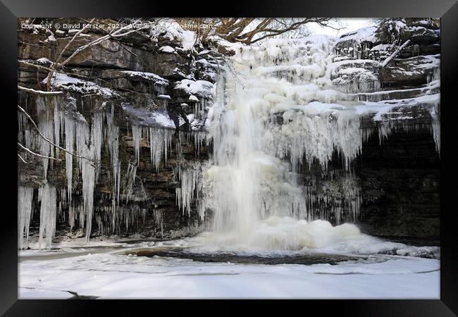 Summerhill Force and Gibsons Cave in Winter, Bowlees, Teesdale,  Framed Print by David Forster
