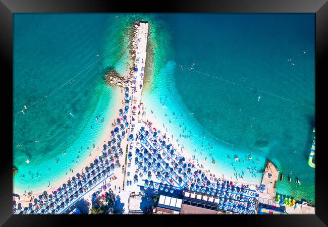 Aerial view of Poli Mora turquoise sand beach in Selce Framed Print by Dalibor Brlek