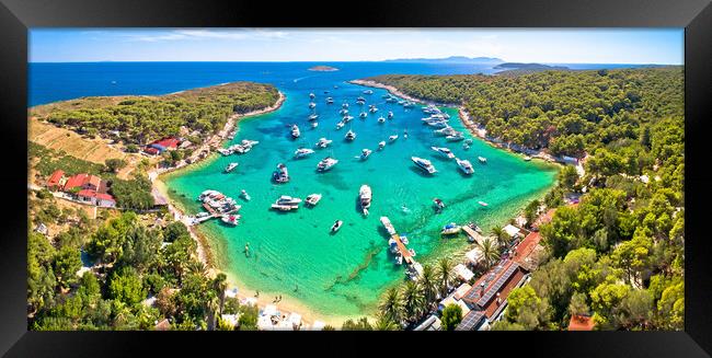 Aerial panoramic view of Palmizana, summer leisure sailing cove  Framed Print by Dalibor Brlek