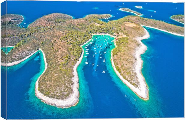 Aerial panoramic view of Palmizana, sailing cove and turquoise b Canvas Print by Dalibor Brlek