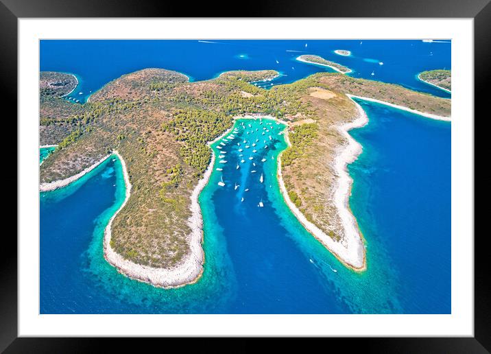 Aerial panoramic view of Palmizana, sailing cove and turquoise b Framed Mounted Print by Dalibor Brlek