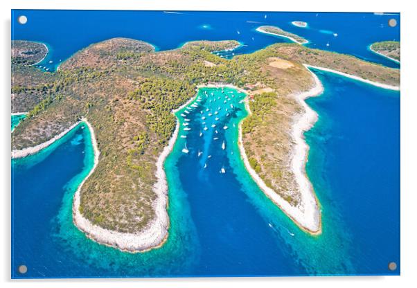 Aerial panoramic view of Palmizana, sailing cove and turquoise b Acrylic by Dalibor Brlek