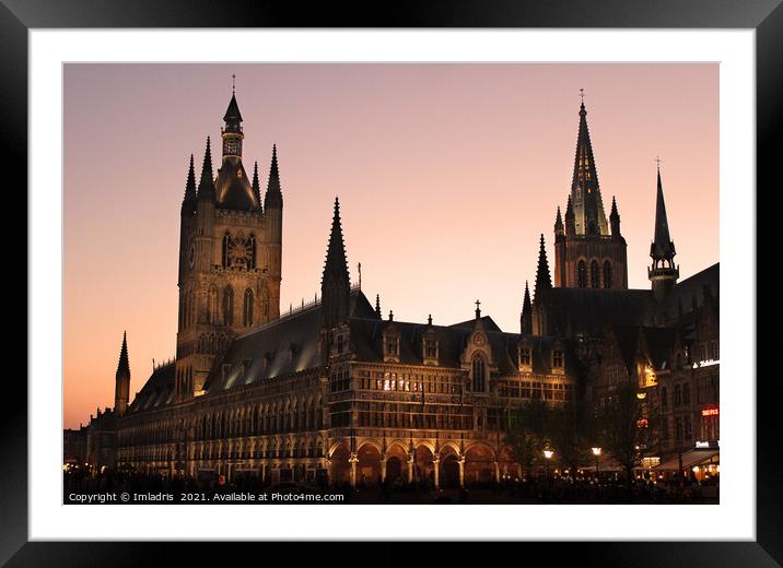 Ypres Cloth Hall, Belgium by Night Framed Mounted Print by Imladris 