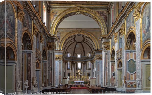Interior of the Basilica di San Paolo Maggiore - Napoli Canvas Print by Laszlo Konya