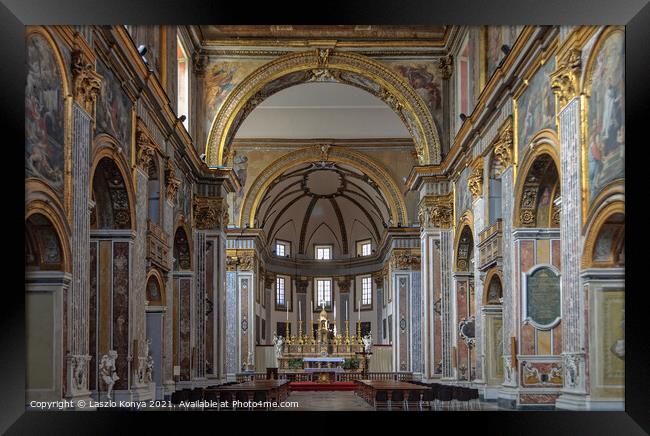 Interior of the Basilica di San Paolo Maggiore - Napoli Framed Print by Laszlo Konya