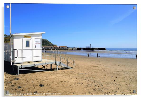 Lifeguard station at South beach in Scarborough. Acrylic by john hill