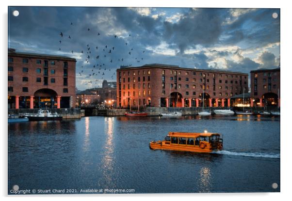 Albert Dock Liverpool at dusk with a yellow Duck M Acrylic by Travel and Pixels 