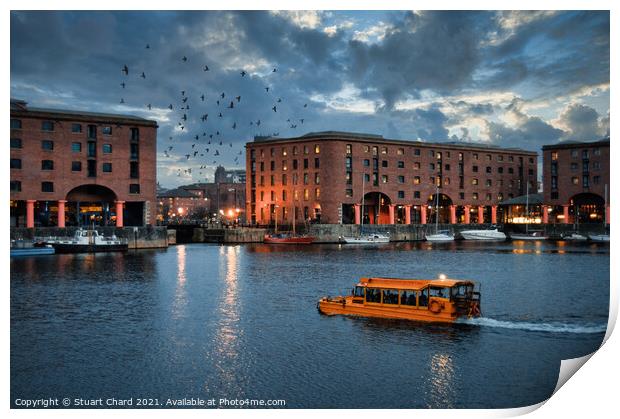 Albert Dock Liverpool at dusk with a yellow Duck M Print by Travel and Pixels 