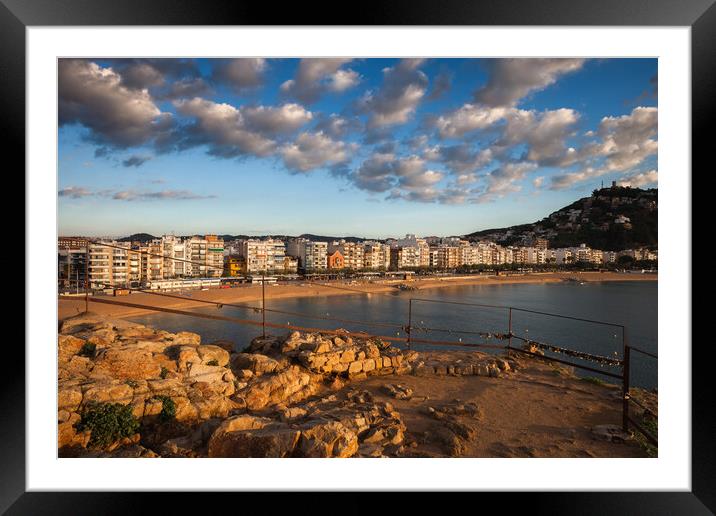 Sunrise at Sea Town of Blanes in Spain Framed Mounted Print by Artur Bogacki