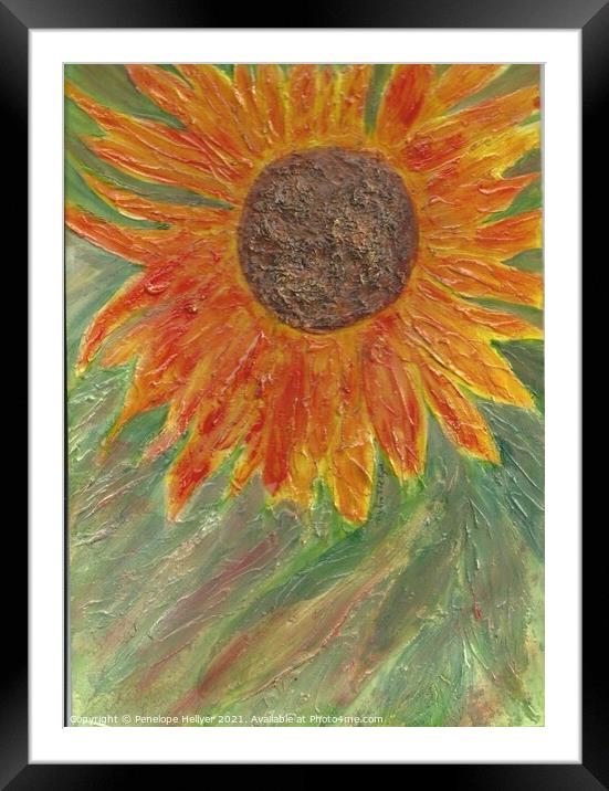 Mixed Media Sunflower Framed Mounted Print by Penelope Hellyer
