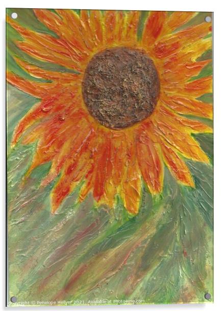 Mixed Media Sunflower Acrylic by Penelope Hellyer