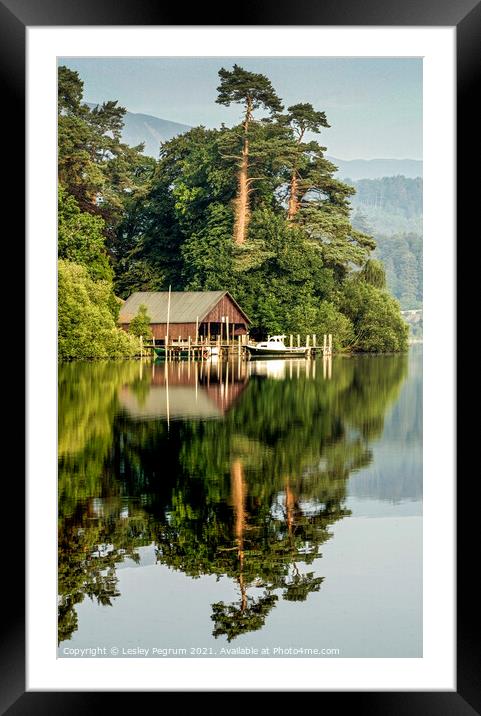 Boathouse at Derwentwater Keswick Framed Mounted Print by Lesley Pegrum