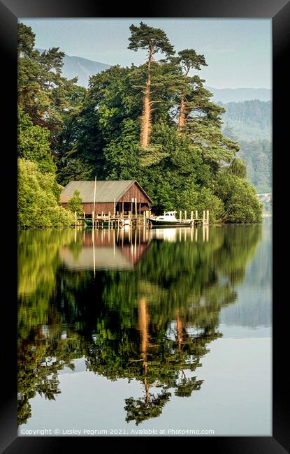 Boathouse at Derwentwater Keswick Framed Print by Lesley Pegrum