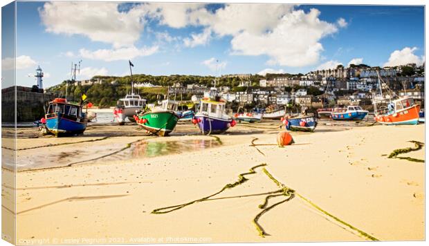 Boats in the St Ives Harbour Canvas Print by Lesley Pegrum