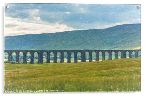 The Ribblehead Viaduct as a Digital Sketch Acrylic by Ian Lewis