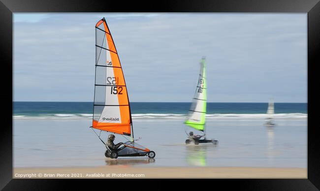 Sand Yachts on Hayle Beach, St Ives Bay, Cornwall Framed Print by Brian Pierce