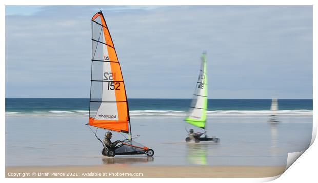 Sand Yachts on Hayle Beach, St Ives Bay, Cornwall Print by Brian Pierce