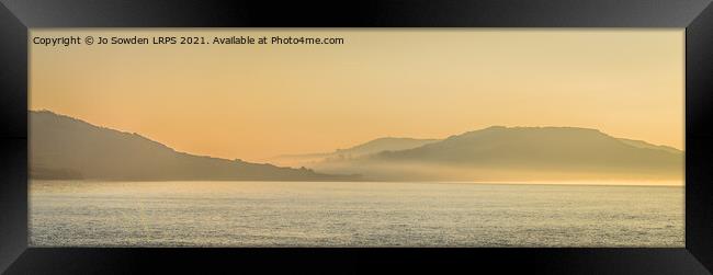 Early morning mist over Charmouth Framed Print by Jo Sowden
