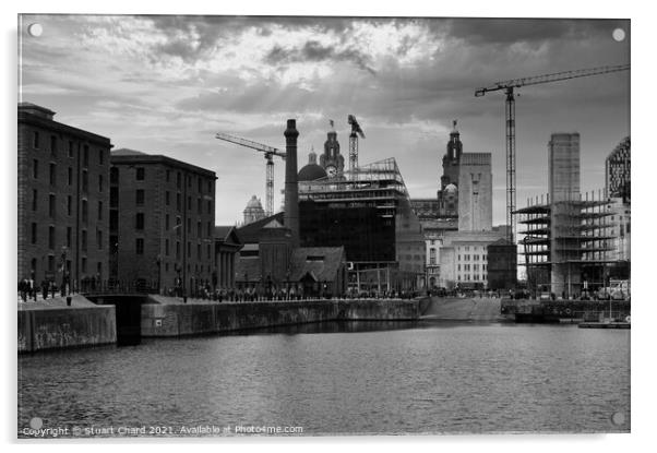 Liverpool skyline cityscape in black and white Acrylic by Travel and Pixels 