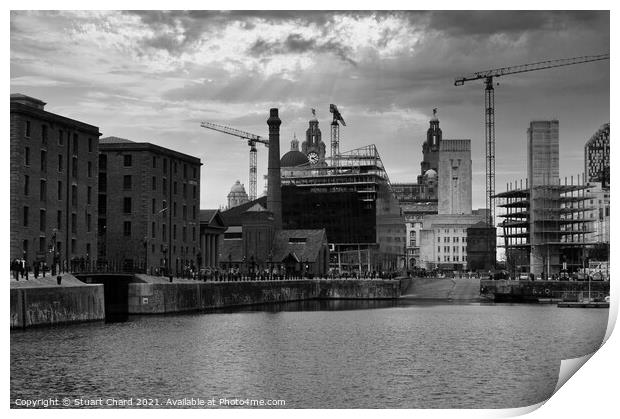 Liverpool skyline cityscape in black and white Print by Travel and Pixels 