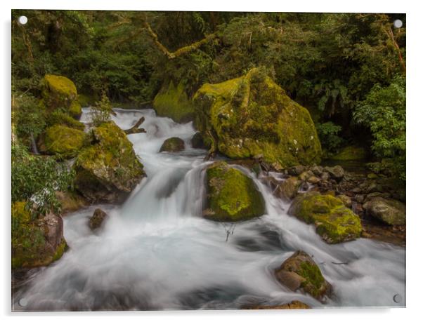 Waterfall in the South Island of New Zealand Acrylic by Christopher Stores