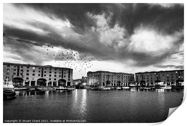 Liverpool waterfront at night Print by Stuart Chard