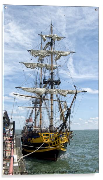 Grand Turk replica Nelson era Warship at Southend on Sea, Essex, UK. Acrylic by Peter Bolton