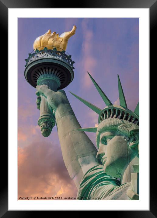 NEW YORK CITY Statue of Liberty at sunset Framed Mounted Print by Melanie Viola