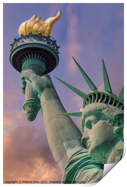NEW YORK CITY Statue of Liberty at sunset Print by Melanie Viola